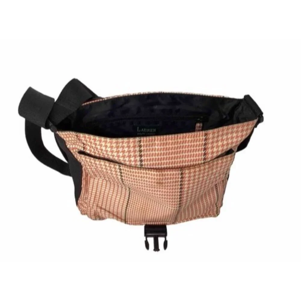 Vintage Ralph Lauren Crossbody Bag Purse Pink Houndstooth 4 Pockets - READ - Picture 3 of 7